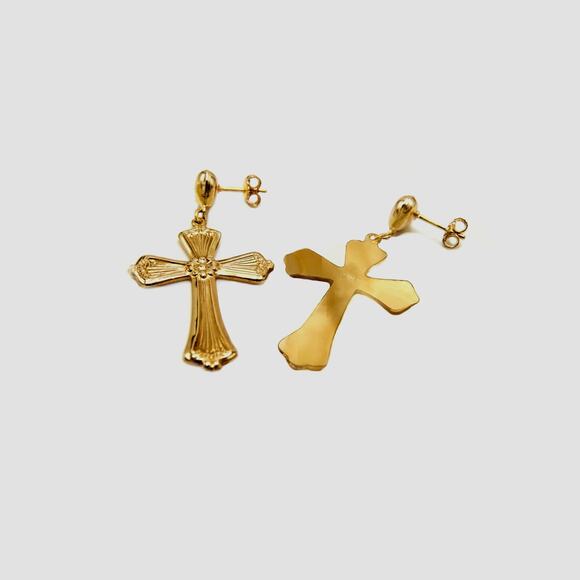 Religious Light Rays Cross 1.4" Dangle stud earrings True 1/20 -14K Gold Filled - Picture 7 of 10